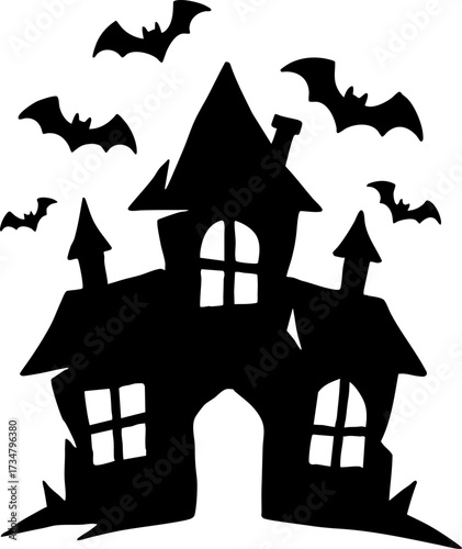 Haunted House Silhouette with Bats