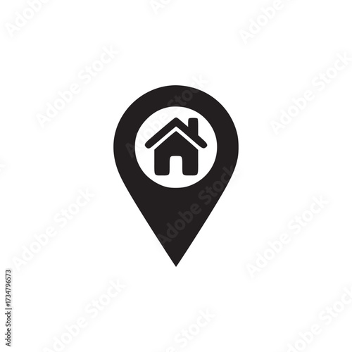 Vector art of real estate location icon this minimalist vector graphic features a map pin with a house symbol, perfect for property, home, and locationrelated themes its clean design ensures versatili
