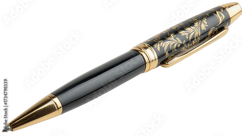 Elegant black and gold pen with intricate designs suitable for writing and gifting