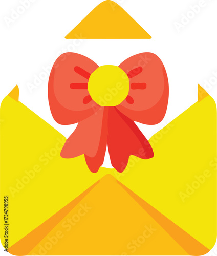 Open yellow envelope with a red bow
