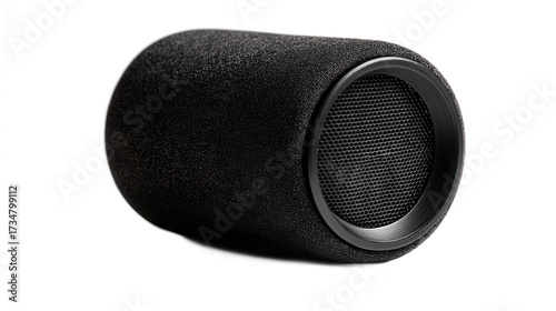 Small black speaker with sleek design on display for home audio setup