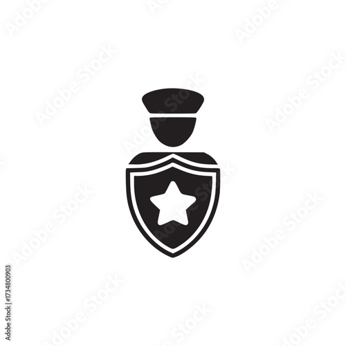 Illustration of a police officer badge, featuring a star emblem, presented as a clean vector graphic for use in law enforcement and security contexts, symbolizing authority and protection