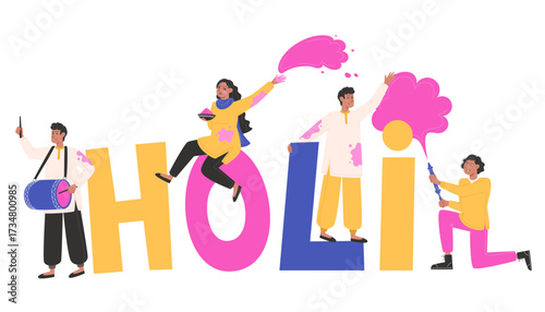 People celebrating Holi with colors and music