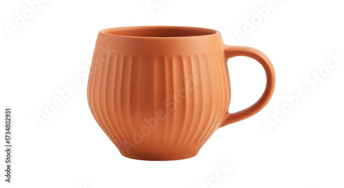 Terracotta mug isolated on a clean backdrop, rustic ceramic cup for coffee or tea PNG