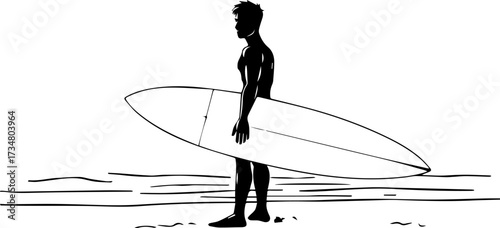 Adventure Ready Surfer Posing with his Board

