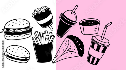 Fast Food Vector Illustration Burger Fries Drink