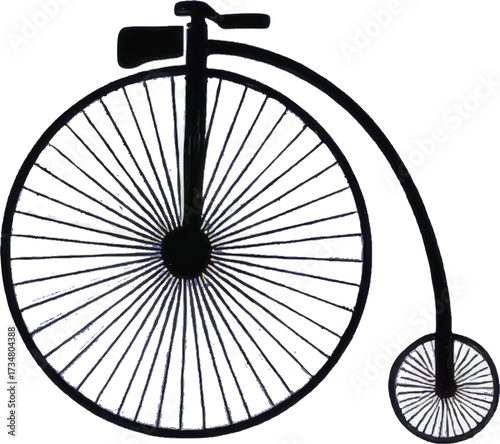 Silhouette of a penny-farthing bicycle on white background