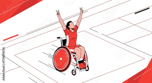 Illustration of a wheelchair athlete celebrating victory with a minimalist design style