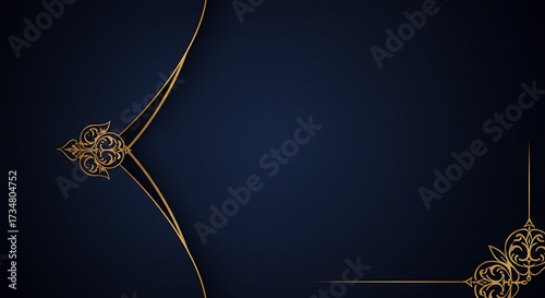 Luxurious Dark Blue Background with Golden Ornate Flourishes and Elegant Decorative Elements for Premium Design