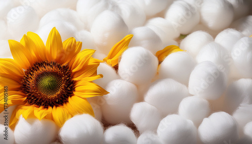Sunflower On White Cotton Balls