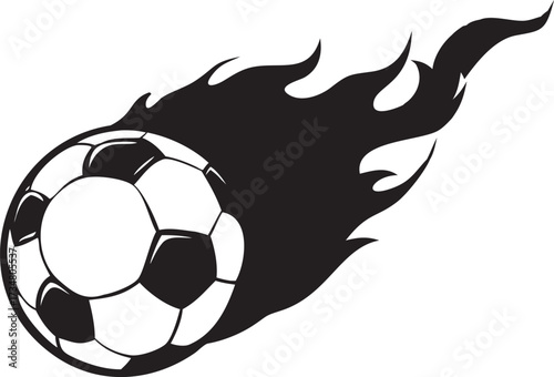 Fiery soccer ball flying through the air capturing intense game energy