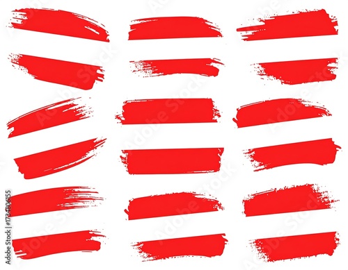 Wallpaper Mural A collection of vibrant red paintbrush strokes, forming horizontal rectangular shapes against a pure white background. Torontodigital.ca