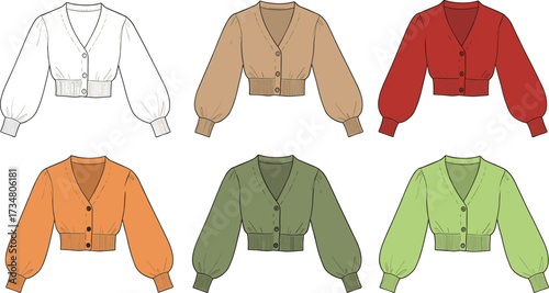 Cropped Cardigan Fashion Flat Designs In Six Different Colors call vector