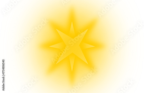 A bright, glowing, yellow star with eight points, radiating light against a white background.