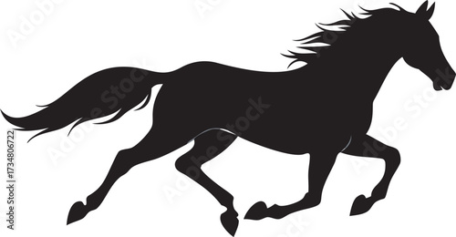 Dynamic silhouette of a horse galloping freely through an open field