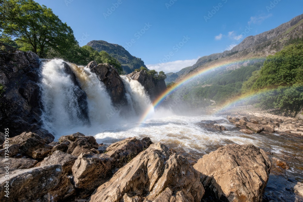 Fototapeta premium Close-up of a serene waterfall in nature