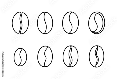 Minimalist coffee bean icons set in linear style