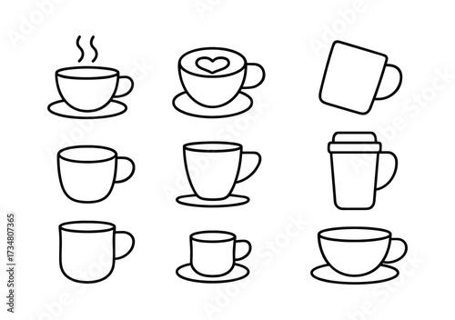 Wallpaper Mural Minimalist outline collection of coffee cups in various designs and shapes Torontodigital.ca