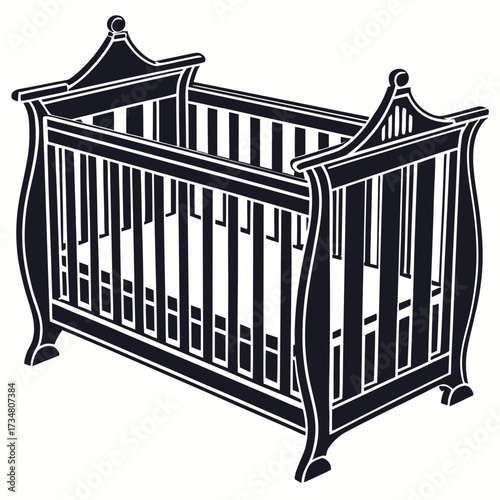 Baby Crib Furniture Illustration black and white