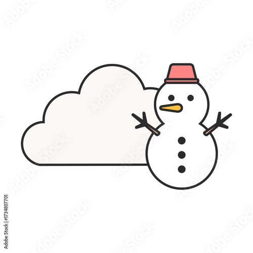雪、冬、雪だるま天気のイラスト（カラー）