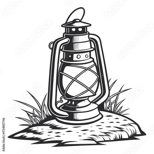 Camping Lantern on Grass Illustration