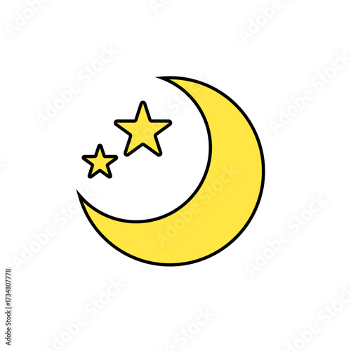 月夜、夜空、月、星、星空、晴れ、天気、天候のイラスト（カラー）