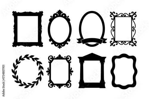 Classic and ornate silhouettes of vintage photo frames with decorative designs