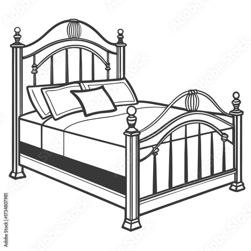 Classic Bed Silhouette Vector black and white
