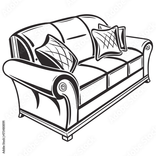 Sofa with cushions black and white