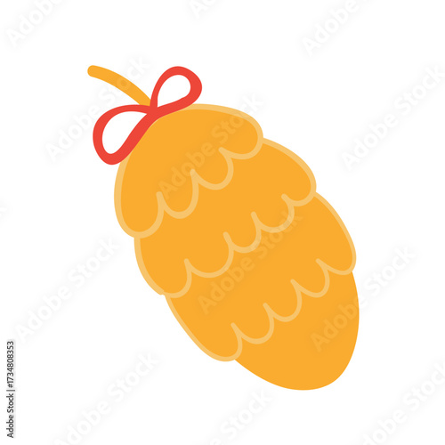 Christmas ornament, pine, conifer cone isolated on transparent. Hand drawn flat vector illustration. Traditional holiday, Xmas, New Year, seasonal design element, clip art