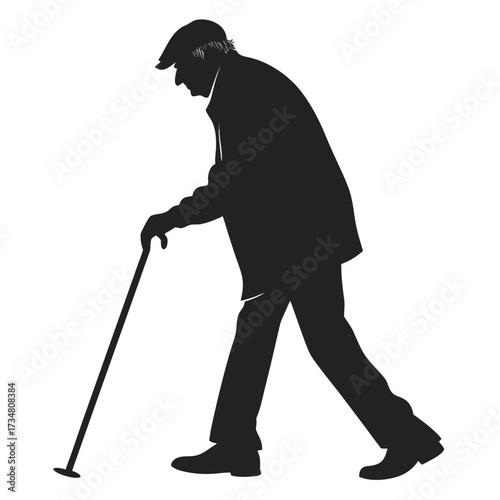 Old Man Walking with Cane