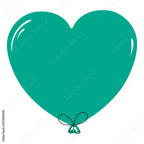 Flying heart shaped air balloon with string hand drawn illustration, isolated vector on transparent. Flat design. Birthday celebration, festival, carnival, party, anniversary clip art, element