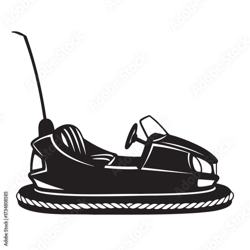Electric bumper car, black outline silhouette of an amusement ride, minimalist amusement park design, vector outline on a transparent background.
