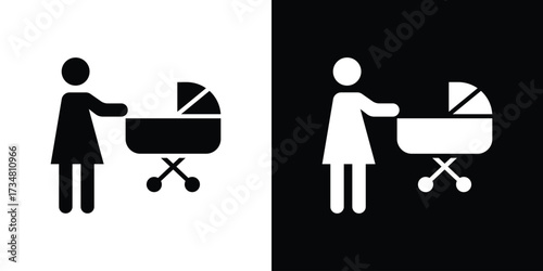 Woman with Baby Stroller icons. silhouette icons for ui designs