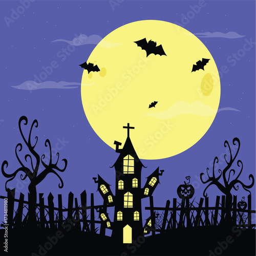 Halloween Scary Night And Haunted House Vector Design.