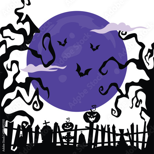 Halloween Haunted Cemetery Vector Design.