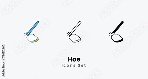 Hoe icon - Gardening and Landscaping Tool Symbol in Line and Flat Style and black Glyph Vector ilustration