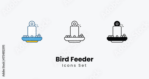 Bird Feeder icon - Gardening and Landscaping Tool Symbol in Line and Flat Style and black Glyph Vector ilustration