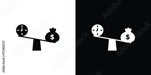 Time and money compare scale icons. silhouette icons for ui designs
