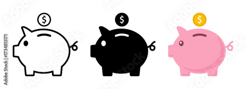 Piggy bank with Dollar coin American currency USA money icon saving, investment, finance, budgeting vector illustration.	