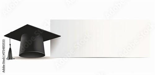 Graduation cap by a white board. Education announcement, school banner use