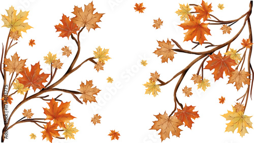 Autumn foliage seasonal design with maple leaf branches for thanksgiving and fall themed decorations