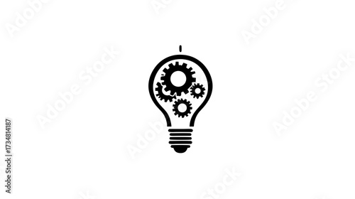 Innovation concept: Lightbulb icon with internal gears, symbolizing creative thinking, mechanical process, and idea generation.