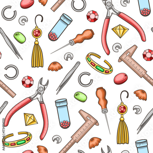 Seamless pattern of jewelrymaking tools and components