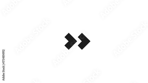 Double right chevron arrows icon for fast forward, next, skip, or continue. Modern graphic user interface element on white background.