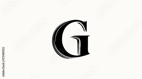 Elegant black capital letter G in a classic serif font style, isolated on a clean white background, perfect for typography designs
