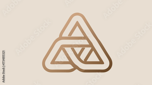 Abstract geometric triangle icon with interwoven lines. Modern minimalist vector logo design element on a subtle beige background.