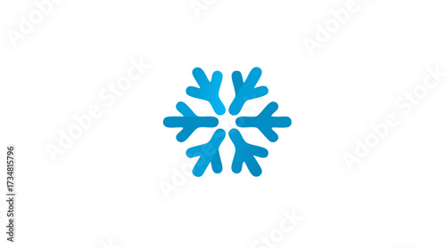 Blue snowflake icon, stylized winter cold frost symbol, vector graphic element for weather, climate, or temperature control.