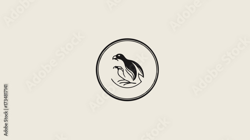 Clean black and white circular emblem with two stylized birds, suggesting family, nature, and protection, in a modern minimalist design