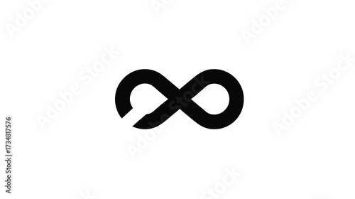 Black infinity symbol on white background, representing eternity, endlessness, and limitlessness. Loop sign graphic element.